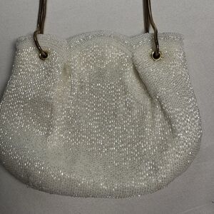 Vintage Walborg Beaded Clutch White Bead Evening Purse Gold Chain Cocktail Bag